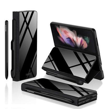 Luxury Leather & Tempered Glass Flip Stand Case For Galaxy Z Fold - casetiphone